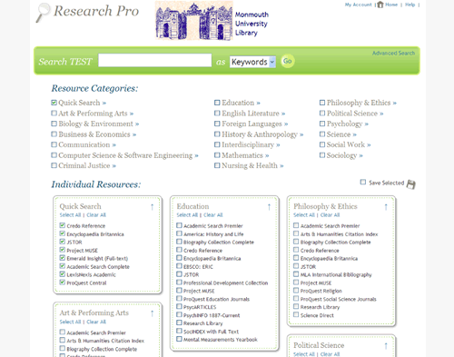 Research Pro with categories at top